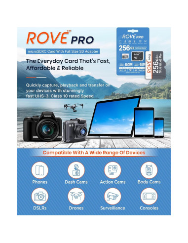 Tarjeta Micro SD ROVE PRO 256GB con Adaptador SD 100MB/s