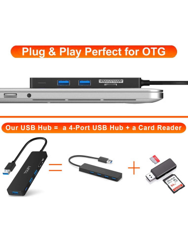 Hub USB 3.0 TSUPY 5 en 1 con Lector de Tarjetas SD y TF