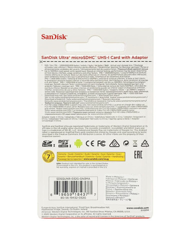 Tarjeta microSD SanDisk Ultra 32GB UHS-I Clase 10 Plata