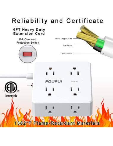 Regleta de Protección POWRUI AHR-803B 8 Salidas 4 USB Blanco