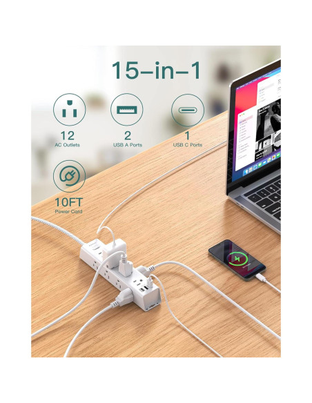 Regleta de Protección Addtam 3m 12 Salidas AC 3 USB Montable Regleta de Protección Addtam 3m 12 Salidas AC 3 USB Montable