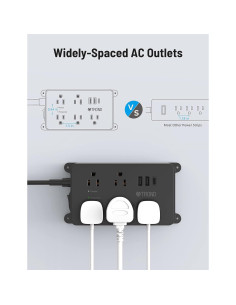 Regleta TROND con 5 Salidas y 3 Puertos USB, 1.5m, Negro 2