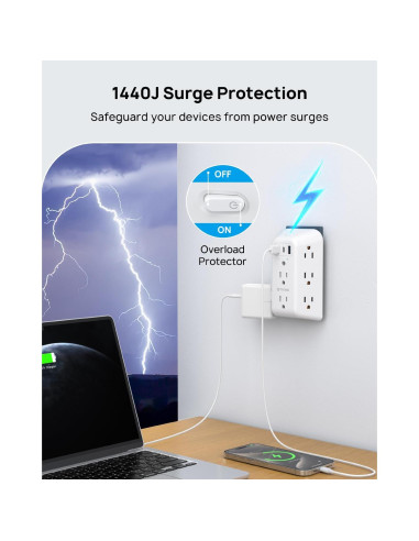 Extensor de Enchufe TROND 8 Salidas y 3 Puertos USB