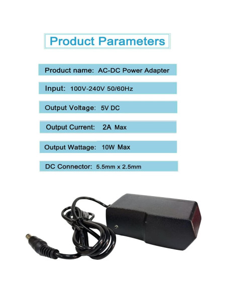 Adaptador de Alimentación 5V 2A MTYTOT para LED y Cámaras Adaptador de Alimentación 5V 2A MTYTOT para LED y Cámaras