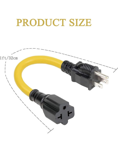 Cable adaptador AC 12AWG 15A a 20A 1 pie Hurricane Cable adaptador AC 12AWG 15A a 20A 1 pie Hurricane