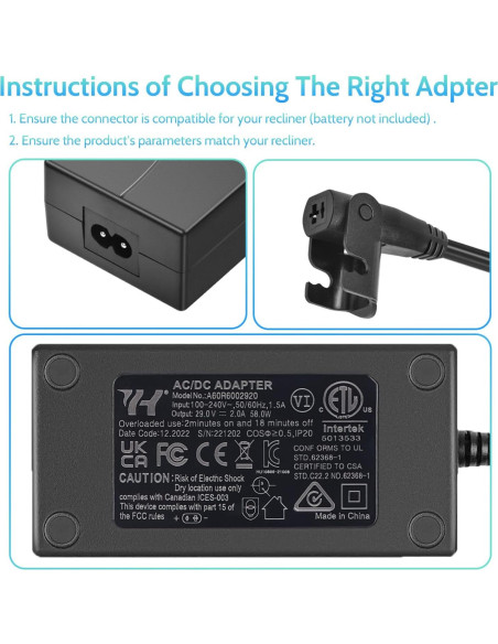 Adaptador Universal AC/DC Sopito 29V 2A para Sillón Reclinable Adaptador Universal AC/DC Sopito 29V 2A para Sillón Reclinable
