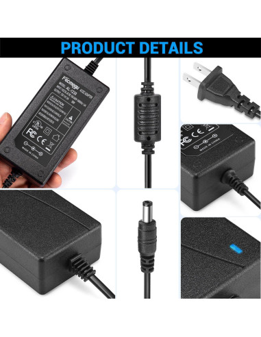 Adaptador de Corriente Facmogu 12V 3A 36W con Conector 5.5x2.5mm
