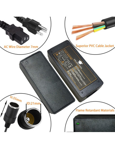 Convertidor AC a DC 12V 5A 60W NALAKUVARA para Automóvil