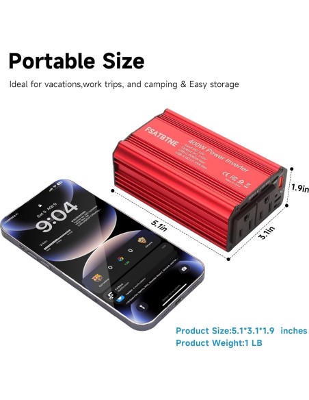 Inversor de Potencia 400W FSATBTNE con 2 Salidas AC y Carga Rápida Inversor de Potencia 400W FSATBTNE con 2 Salidas AC y Carga Rápida