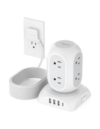 Torre de Protector de Sobretensión TESSAN 1050J 8 Salidas AC 4 USB