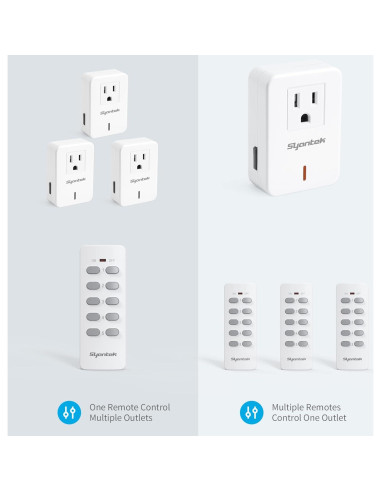 Interruptor de Luz Inalámbrico Syantek 5 Salidas + 2 Remotos