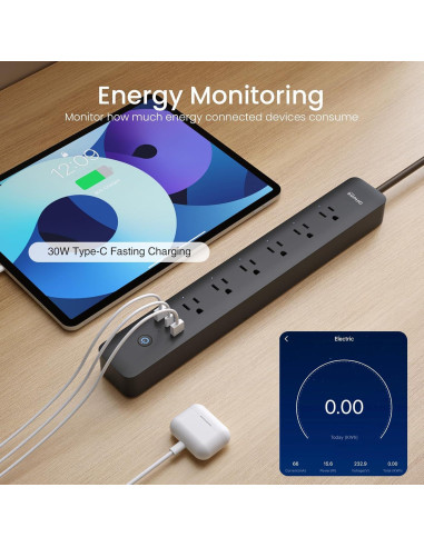 Regleta Inteligente GHome con 6 Salidas y 3 USB Carga Rápida