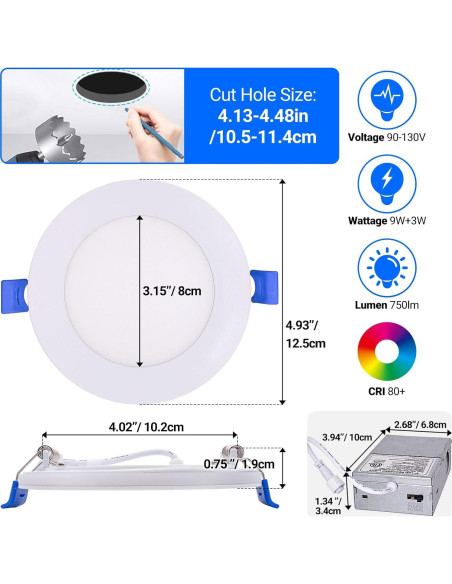 Luces empotradas LED 4" LISTOCASA, 9W, paquete de 12 Luces empotradas LED 4" LISTOCASA, 9W, paquete de 12