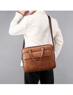 Bolsa de Laptop JINGTIANCD Caqui 16.1" Cuero Premium 2