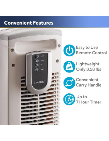 Ventilador de Torre Lasko 2510 91 cm Control Remoto Blanco