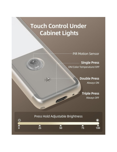 EZVALO Luces Bajo Gabinete LED Recargables 30cm 2 Paquete Plata