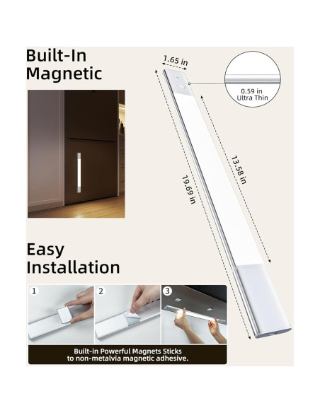 EZVALO Luz Bajo Gabinete con Sensor de Movimiento, 2 Pcs EZVALO Luz Bajo Gabinete con Sensor de Movimiento, 2 Pcs