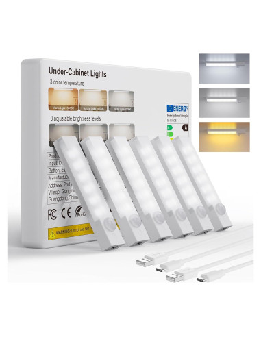 Iluminación Bajo Gabinete Rihvy 10cm Recargable con Sensor 6 Pcs
