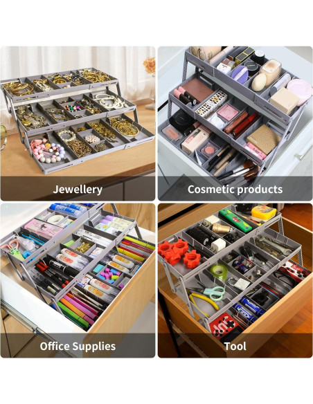 Organizador de Cajones Yeeyuue 3 Niveles Plegable Gris Organizador de Cajones Yeeyuue 3 Niveles Plegable Gris