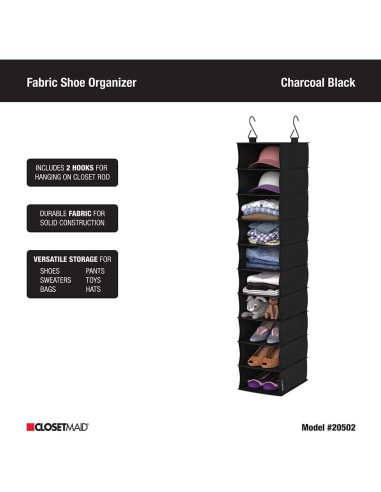 Organizador Colgante de Tela ClosetMaid 10 Estantes Negro