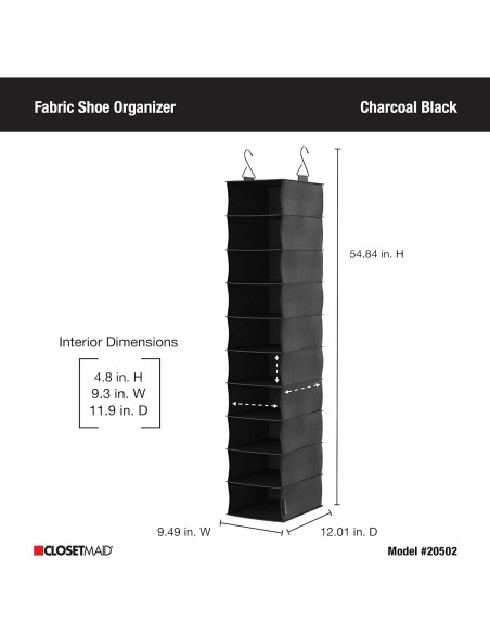 Organizador Colgante de Tela ClosetMaid 10 Estantes Negro Organizador Colgante de Tela ClosetMaid 10 Estantes Negro
