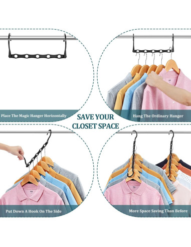 Perchas Mágicas AMKUFO 6 Piezas Ahorro de Espacio Negro