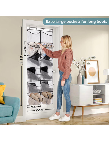 Organizador de Zapatos Colgante KIMBORA 12 Bolsillos Malla Blanco