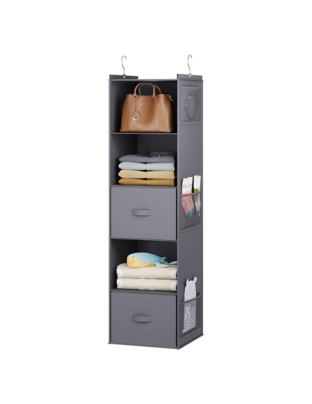 Organizador de Closet Colgante YOUDENOVA 5 Estantes 2 Cajones Gris Organizador de Closet Colgante YOUDENOVA 5 Estantes 2 Cajones Gris