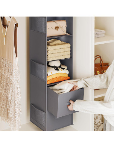 Organizador de Closet Colgante YOUDENOVA 5 Estantes 2 Cajones Gris