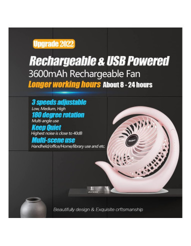 Ventilador Portátil Viniper ZLS-87 USB 3 Velocidades Rosa