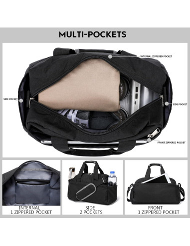 Bolsa de Gimnasio Pequeña Ineetatu Negra 35.56x20.32x22.86 cm
