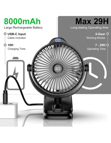 Ventilador Clip Minthouz MT-L018F-BL Recargable 8000mAh