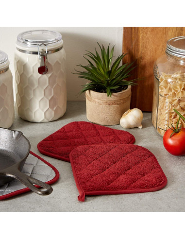 Agarraderas DII 100% Algodón Acolchadas Rojo Granja 3 Piezas