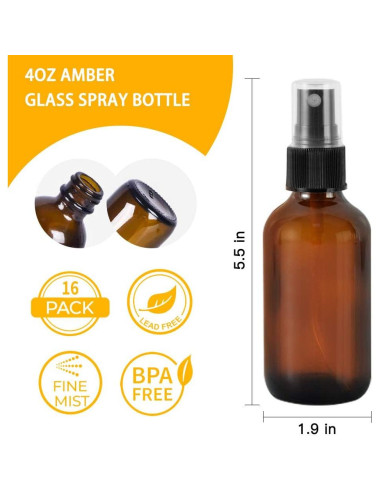 STARSIDE 16 Botellas de Vidrio Ámbar 120 ml con Pulverizador