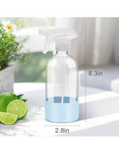 Botellas de Spray de Vidrio 16 oz Azul con Manga de Silicona
