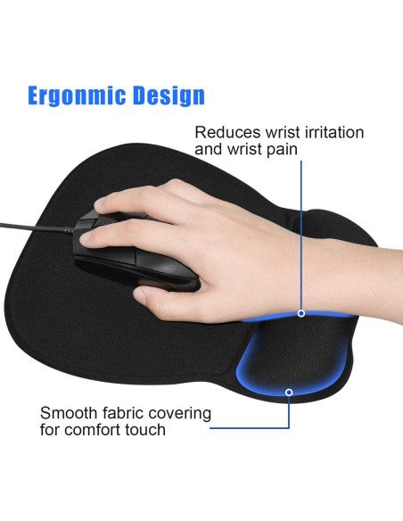 Almohadilla Ergonómica JIKIOU para Ratón con Soporte de Gel Negro Almohadilla Ergonómica JIKIOU para Ratón con Soporte de Gel Negro
