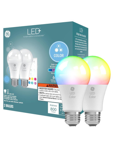 Bombillas LED GE+ A19 Multicolor con Control Remoto (2 Pzas)