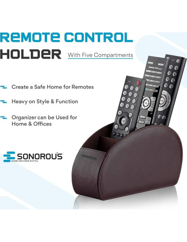 Soporte de Control Remoto Sonorous de Cuero Marrón - 5 Compartimentos