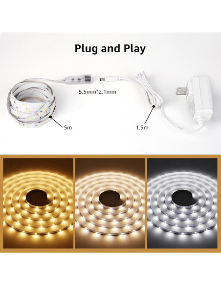 Tira LED Lepro 5m Regulable Blanco Ajustable 300 LEDs 12V Tira LED Lepro 5m Regulable Blanco Ajustable 300 LEDs 12V