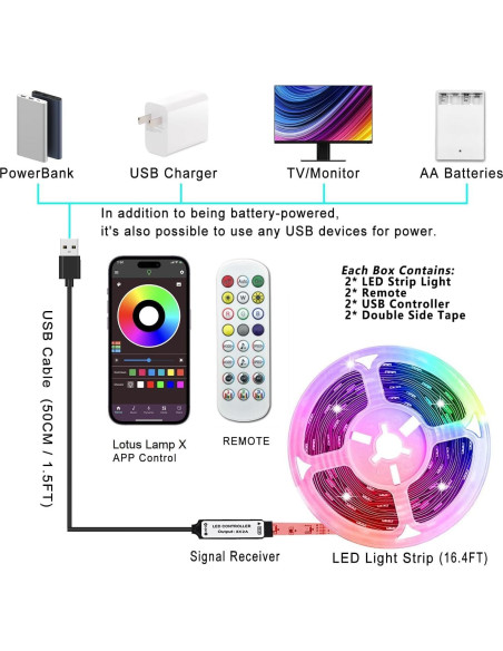 Luces de tira LED KIKO 10m RGB con control remoto y batería Luces de tira LED KIKO 10m RGB con control remoto y batería