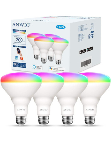 Bombilla Inteligente ANWIO BR30 RGB E26 13W Paquete de 4