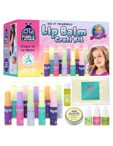 Kit de Balsamo Labial Purple Ladybug para Niñas - 10 Balsamos Naturales