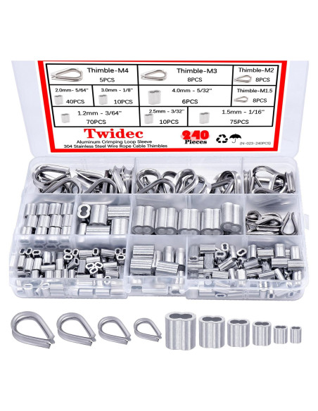 Kit de Ojales y Mangas de Crimpado Twidec 240 Piezas Aluminio Kit de Ojales y Mangas de Crimpado Twidec 240 Piezas Aluminio
