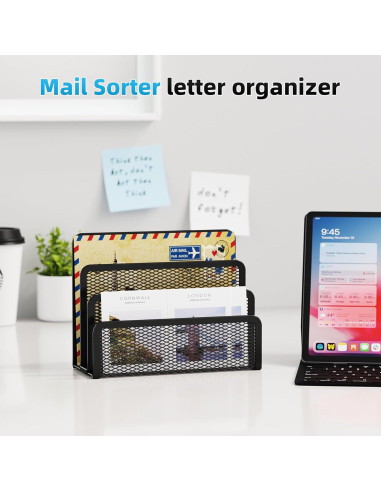 Organizador de Correo Marbrasse Negro de Metal 3 Compartimentos