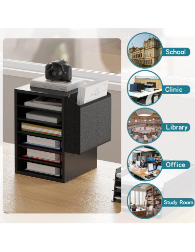 Organizador de Papel de Madera Unionly 6 Ranuras Negro