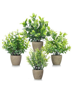Paquete de 4 Plantas Artificiales FAVOWREATH en Macetas Cerámicas
