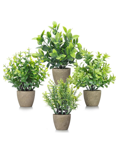 Paquete de 4 Plantas Artificiales FAVOWREATH en Macetas Cerámicas
