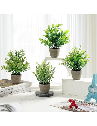 Paquete de 4 Plantas Artificiales FAVOWREATH en Macetas Cerámicas