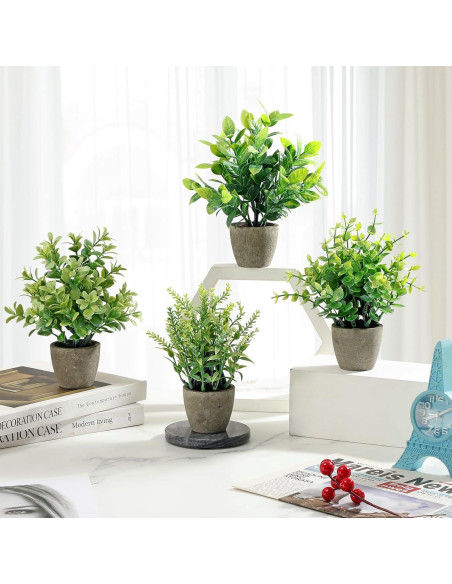 Paquete de 4 Plantas Artificiales FAVOWREATH en Macetas Cerámicas Paquete de 4 Plantas Artificiales FAVOWREATH en Macetas Cerámicas