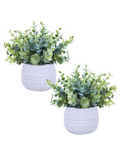 Winlyn Juego de 2 Plantas Artificiales Eucalipto en Macetas Blancas